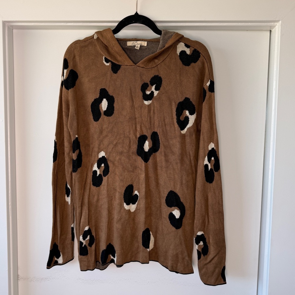 Le Serein Leopard Print Knit Hoodie